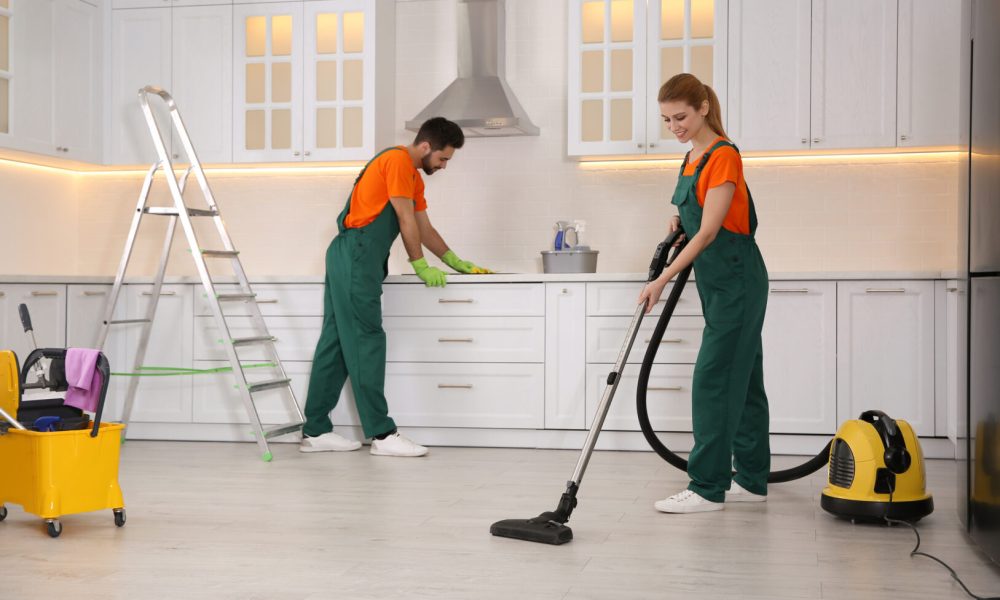 Team,Of,Professional,Janitors,Cleaning,Modern,Kitchen